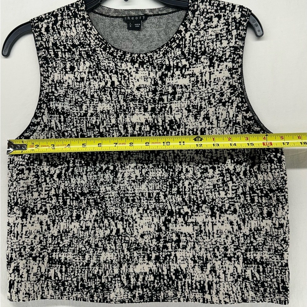Theory Cropped Sweater Tank Top Sleeveless Black White Tweed‎ Size L - Picture 4 of 7